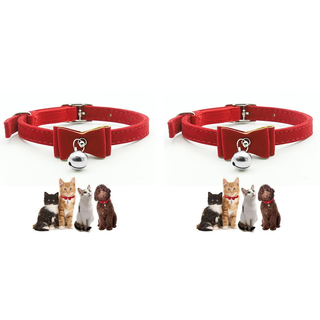 Qpets Cat Collar for Cats with Breakaway Buckle and Screw Fixed Bell Velvet Strap 36cm | 2 Pcs