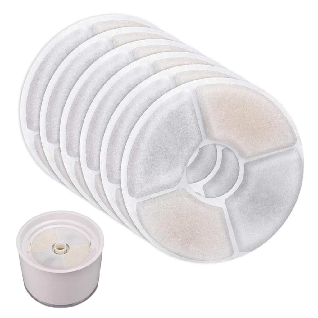 Qpets Cat Water Fountain Filter Replacement 6 pcs for 2.4L Fountain with Triple Filtration System
