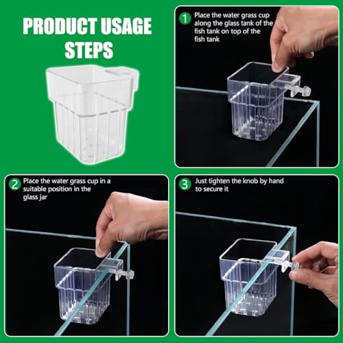 Qpets® Wall-Mounted Aquarium Plant Holder Aquarium Stand Cup Pot Acrylic Basket for Glass Fish Tank with Screw Fixed Draining Holes 8 x 8 x 5.7CM 3PCS