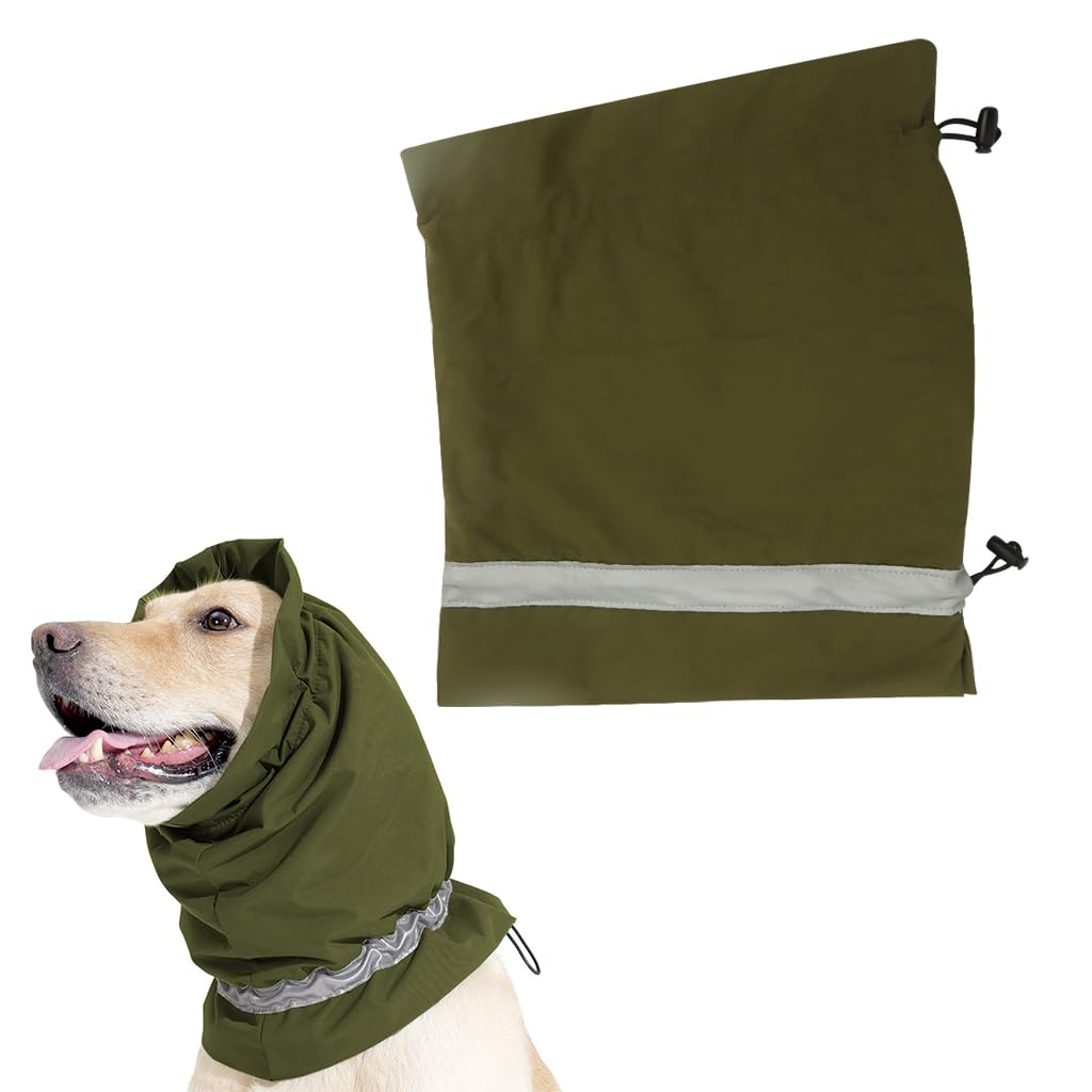 Qpets® Pets Comforting Hoodie Ear Muff for Dog Warm Plush Lining Comforting Wrap Outdoor Winter Ear Muff with Reflective Strip Stretchy Adjustable Ear Snood for Dog, Green/L