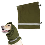 Qpets® Pets Comforting Hoodie Ear Muff for Dog Warm Plush Lining Comforting Wrap Outdoor Winter Ear Muff with Reflective Strip Stretchy Adjustable Ear Snood for Dog, Green/L