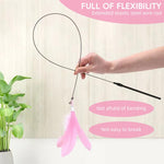 Qpets Cat Toys for Indoor Play with Suction Cup Base and Fiberglass Teaser Wand | Pink Feather Attachment