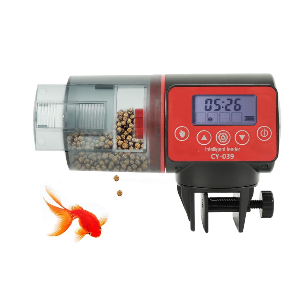 Qpets Automatic Fish Feeder for Aquariums with 200ml Capacity and Adjustable Outlet | Digital LCD Timer for Scheduled Feeding