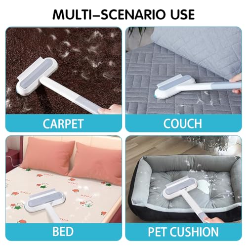 Qpets® Cat Brush Dog Comb 3 In 1 Pet Hair Remover Brush with 2 Integrated Cleaning Brushes Reusable Long Handle Pet Dust Cleaning Roller for Sofa Carpet Couch X 2