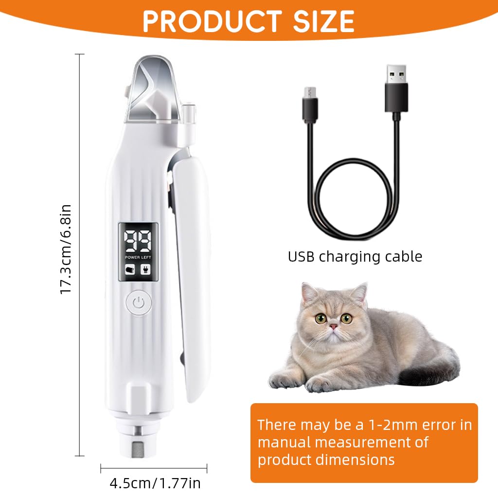 Qpets Electric Pet Nail Grinder with Dual LED Lights & Quiet ≤35dB Motor | USB Rechargeable Clipper for Dogs and Cats
