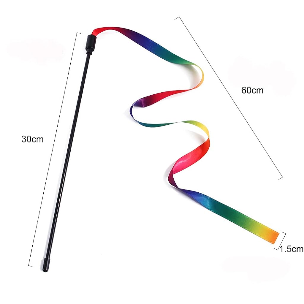 Qpets® Cat Toys,2Pcs Cat Rainbow Wand and Interactive Teaser Wand with Suction Cup Base,Bell Replaceable Feather Pendant Elastic Fiberglass Rod for Kittens Persian Indoor Cats
