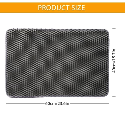 Qpets® Cat Litter Mat 15.7 x 23.6 inches 40 x 60cm Double Layer Open Edge Design Waterproof EVA Material Durable Washable for Cats Box Tray Grey 3 PCS