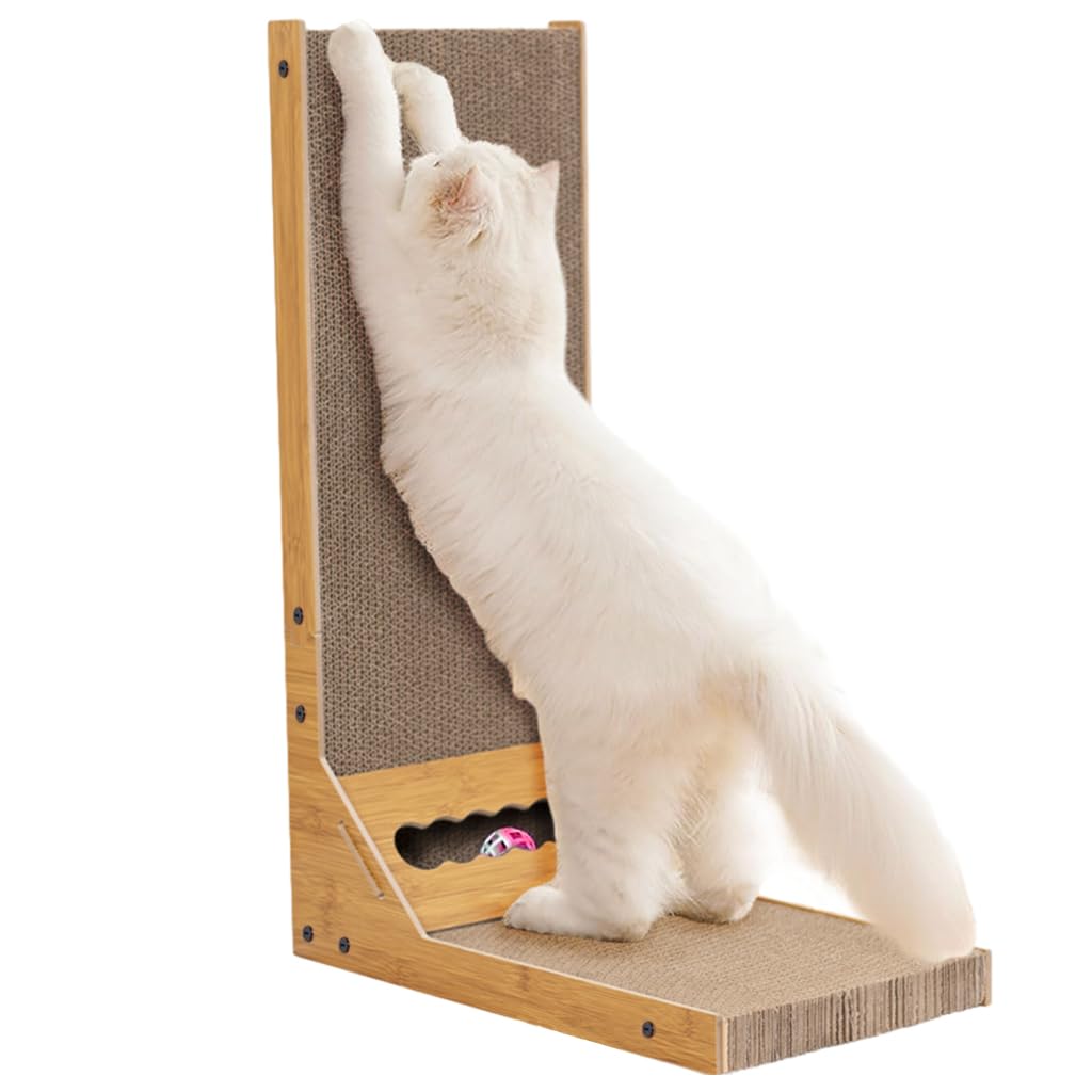 Cat Scratcher with Bell Toy 26.8 Inch Stand-up Cat Scratcher Premium Cardboard Scratcher for Cat Cardboard Scratcher Cat Toy