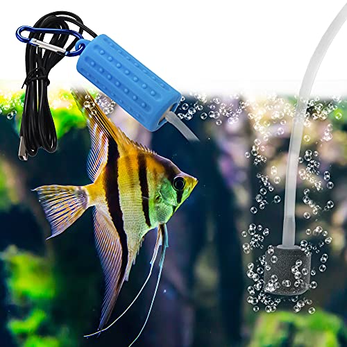 Qpets® Quietest Portable Aquarium Air Pump Air Stone and Hose Included Low Power Usage USB Pump for Small Aquarium Oxygen X 2