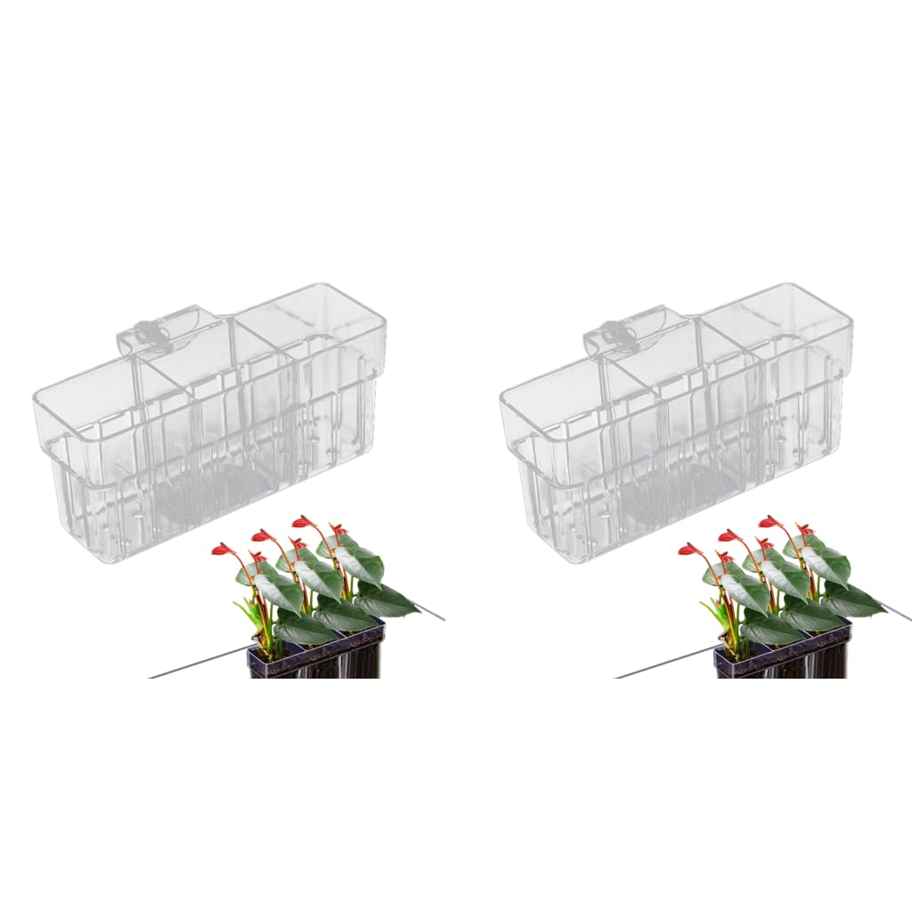 Qpets Aquarium Plant Basket for Fish Tank with Draining Holes 3 Compartment Acrylic 2PCS