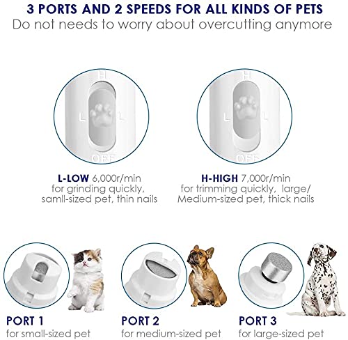 Qpets Dog Nail Grinder with Diamond Bit & Stepless Speed for 3h Use | Quiet Motor for Pets