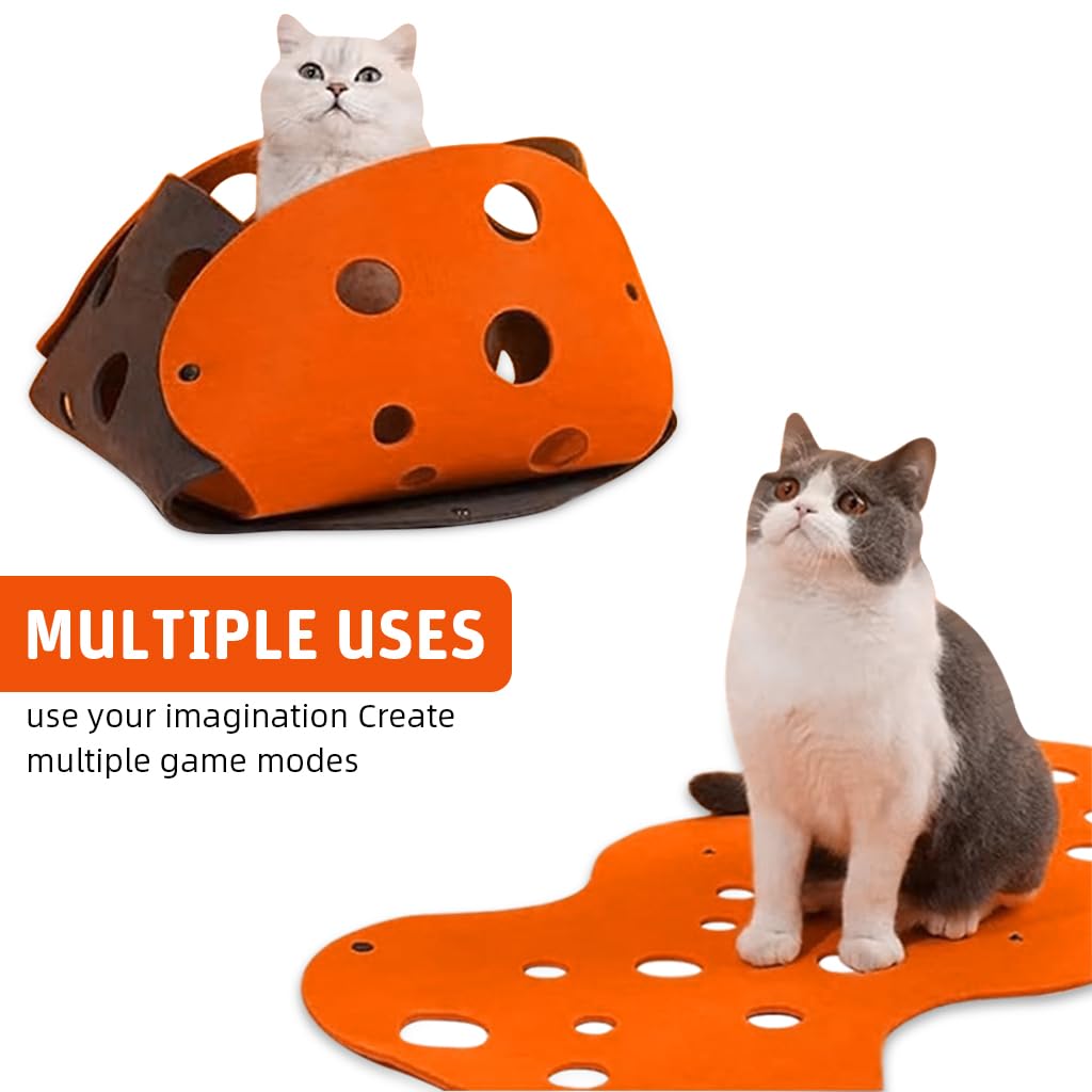 Qpets Felt Cat Tunnel Set for Play and Hide 90x22 cm with Porous Dual Color Design | Kittens and Large Cats