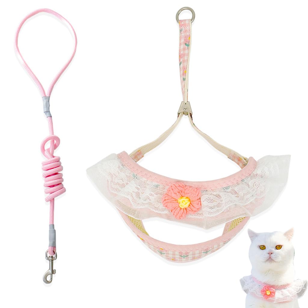 Qpets Cat Harness with Leash for Walking featuring Adjustable Strap and D-ring | Pink Flower Design for Small Cats 1.5–3.5 kg