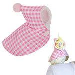 Qpets Bird Clothes for Winter with Snap Button Closure and Pink Checkered Plush Cloak | Cozy Hooded Coat for Parrots