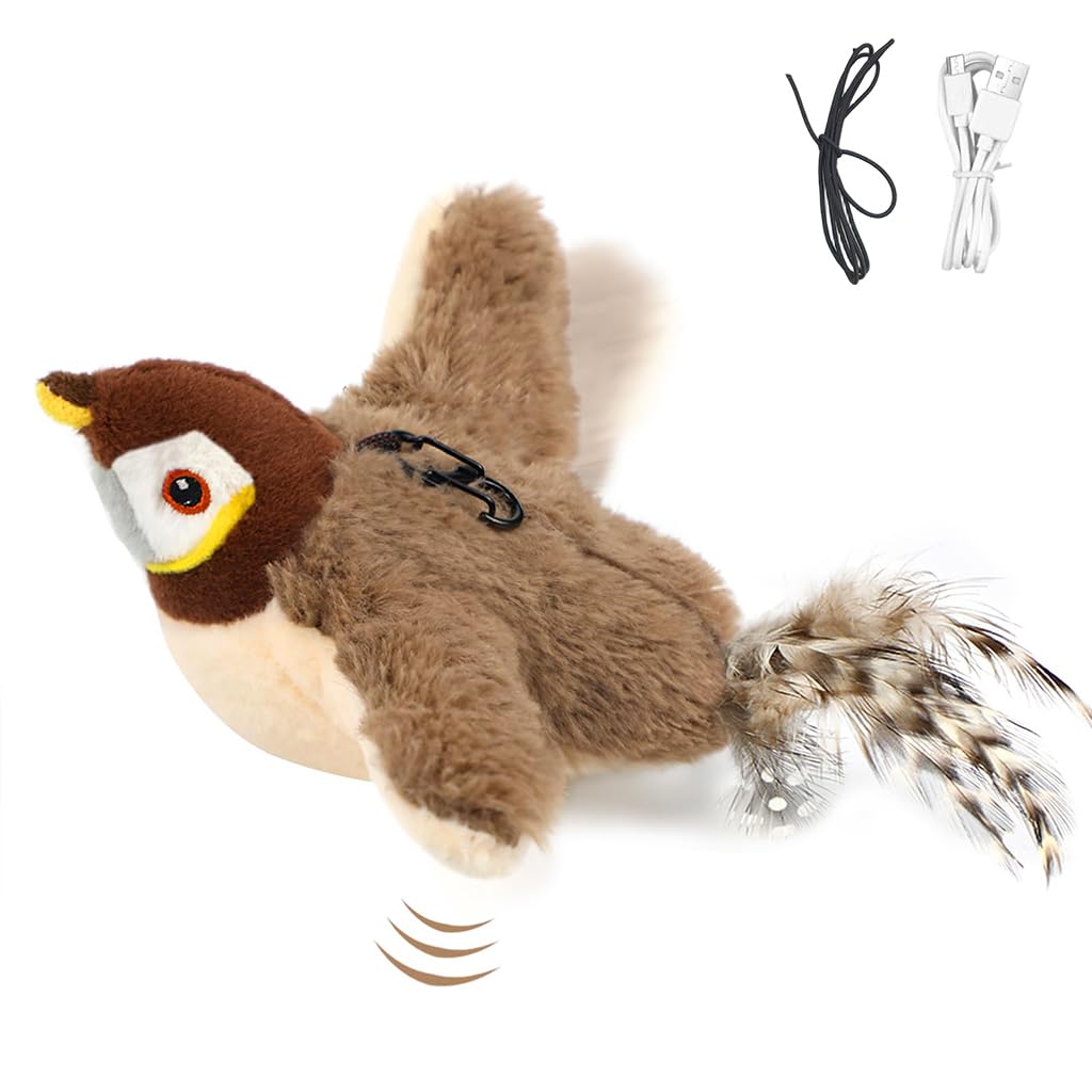 Qpets Cat Toy for Playtime with 3 Mode Electric Flapping Wings and Soft Plush Design