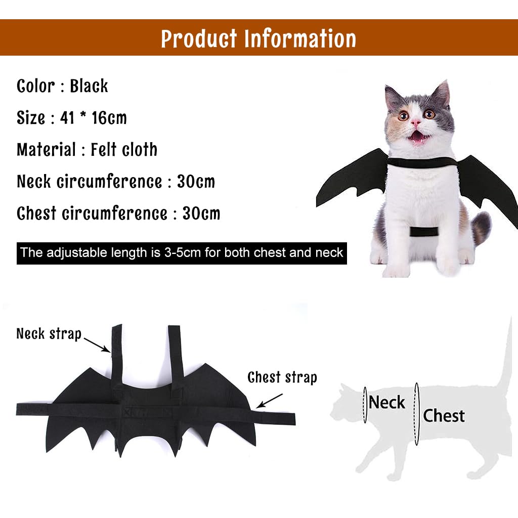 Qpets Bat Wing Costume for Cats and Puppies with 41cm Wings & Adjustable Hoop Closure | Soft Black Felt Halloween Outfit