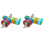 Qpets Cat Tunnel Toys for Indoor Play with 3 Way Collapsible Design 25 cm Diameter | Rainbow Color Fun and Crinkle Ball for Kittens