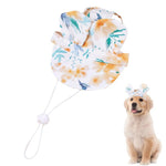 Qpets Small Dog Sun Visor Hat with Adjustable Chin Strap featuring Bunny Ears and Green Floral Polyester Design