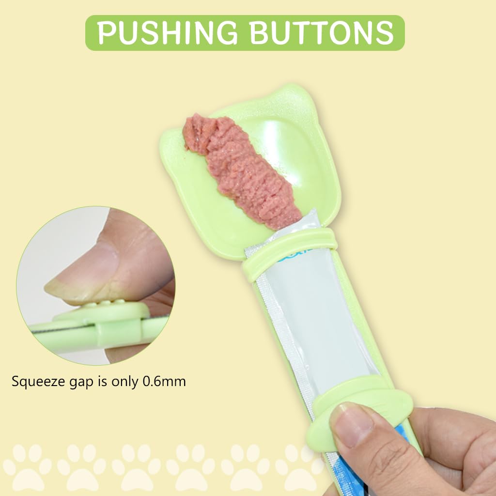 Qpets Cat Treat Feeding Spoon for Soft and Moist Snacks with Built In Sliding Squeezer | Food Grade BPA Free Silicone Portable Design