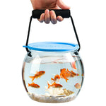 Qpets Small Betta Fish Bowl with Handle for Travel and Desktop Use | Clear PET Tank with Ventilated Lid