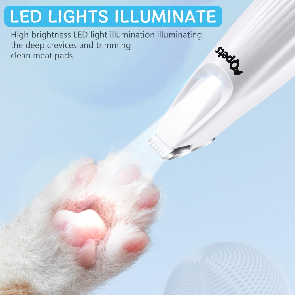 Qpets Dog Paws Hair Trimmer with LED Light for Small Areas and 16CM Design | Rechargeable Quiet Grooming Tool