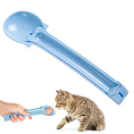 Qpets Cat Strip Feeder for Soft and Moist Treats featuring Pressing Lever Handle | Food Grade Silicone Portable Feeding Spoon in Blue