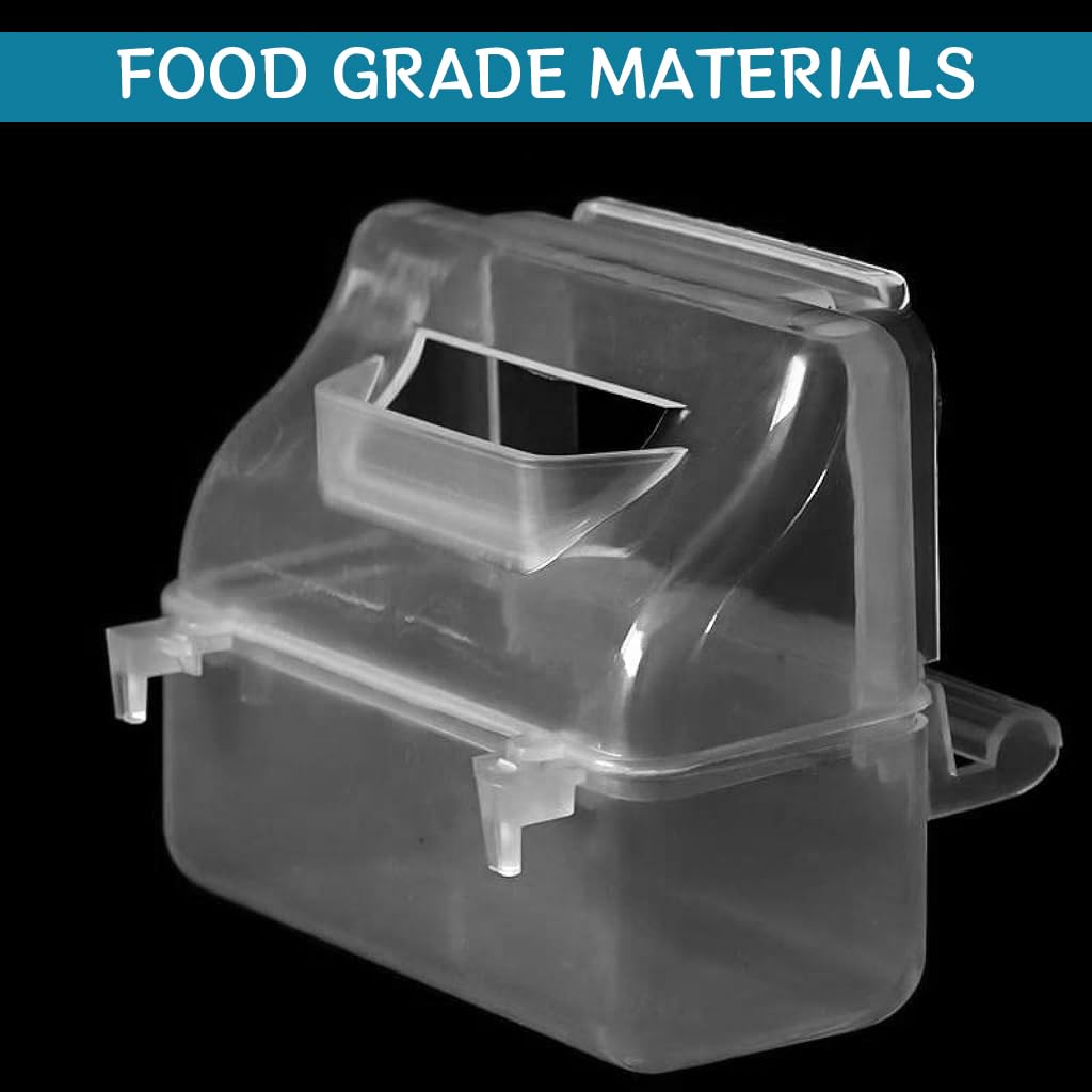 Qpets Bird Food Dispenser for Cages with Perch Rod and Transparent Design 11.5×5.2×9.2 cm | Food‑Grade Plastic for Small & Medium Birds