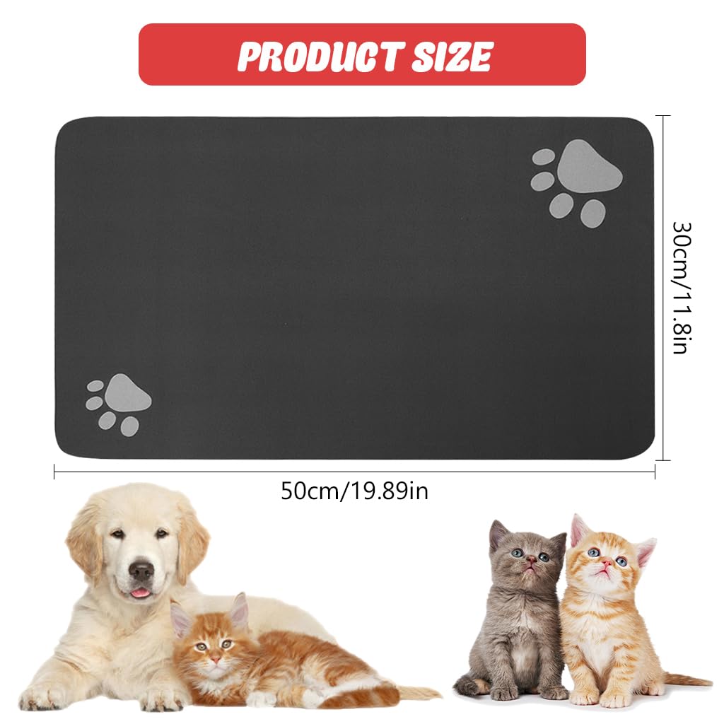 Qpets Cat Dog Food Mat 50x30cm for Feeding Areas with Quick-Dry Diatom Surface | Non-Slip Black Floor Protection