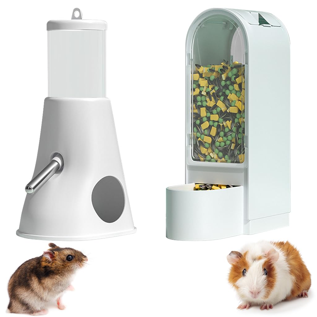Qpets Hamster Food Feeder Set for Cage with Auto Refill and Hanging Leak-Proof Water Bottle