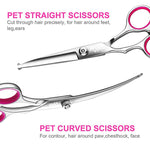 Stainless Steel Professional Dog Grooming Shears Set - Thinning, Straight, Curved Shears and Comb for Long Short Hair for Dog Cat(4 pcs)