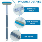 Qpets Cat Brush for Grooming and Furniture Cleaning with 23.6 in Long Handle | 4 in 1 Interchangeable Design
