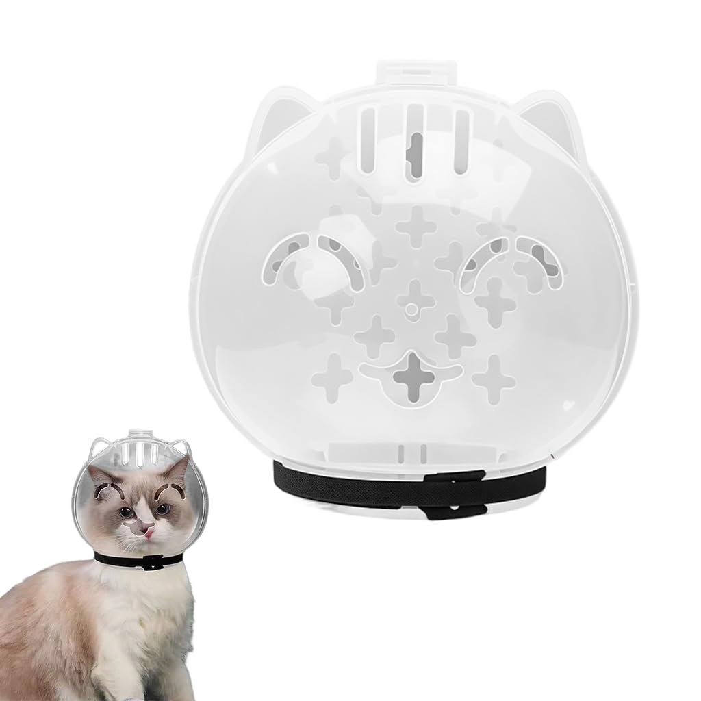Qpets Cat Muzzle Collar for Bathing and Recovery with Transparent Ventilated Hood | Breathable Anti Licking Protective Mask