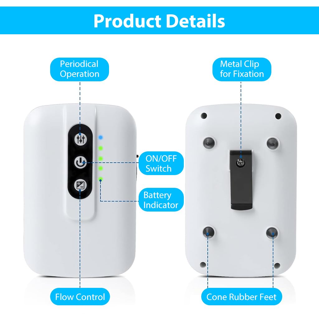 Qpets® Portable Oxygen Pump Cordless Aquarium Air Pump Continuous/Intermittent Fishing Air Pump Dual Pipe Aquarium Air Pump Air Stone and Pipe Included USB Rechargeable Aquarium Air Pump