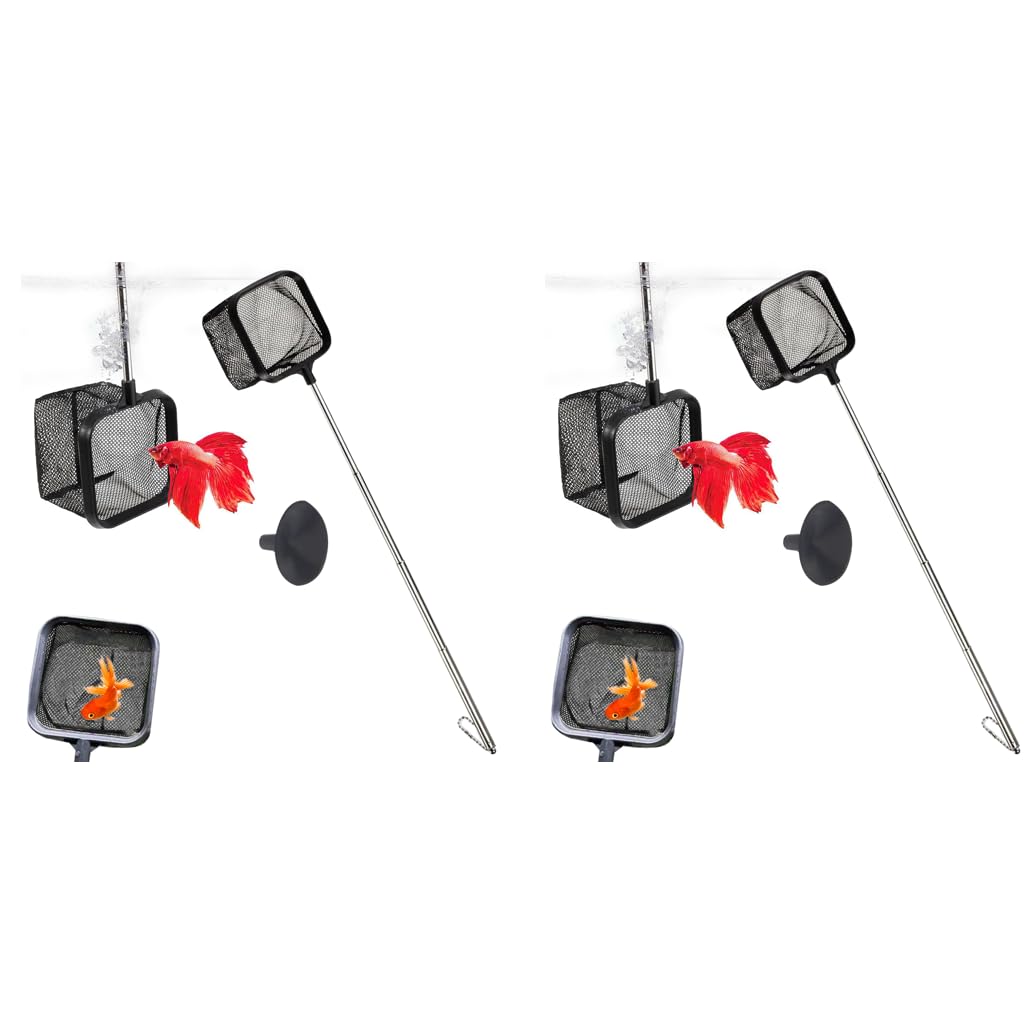 Qpets Aquarium Fish Net for Betta Tank featuring 3.1x3.1 in Square Frame and 18 in Retractable Handle