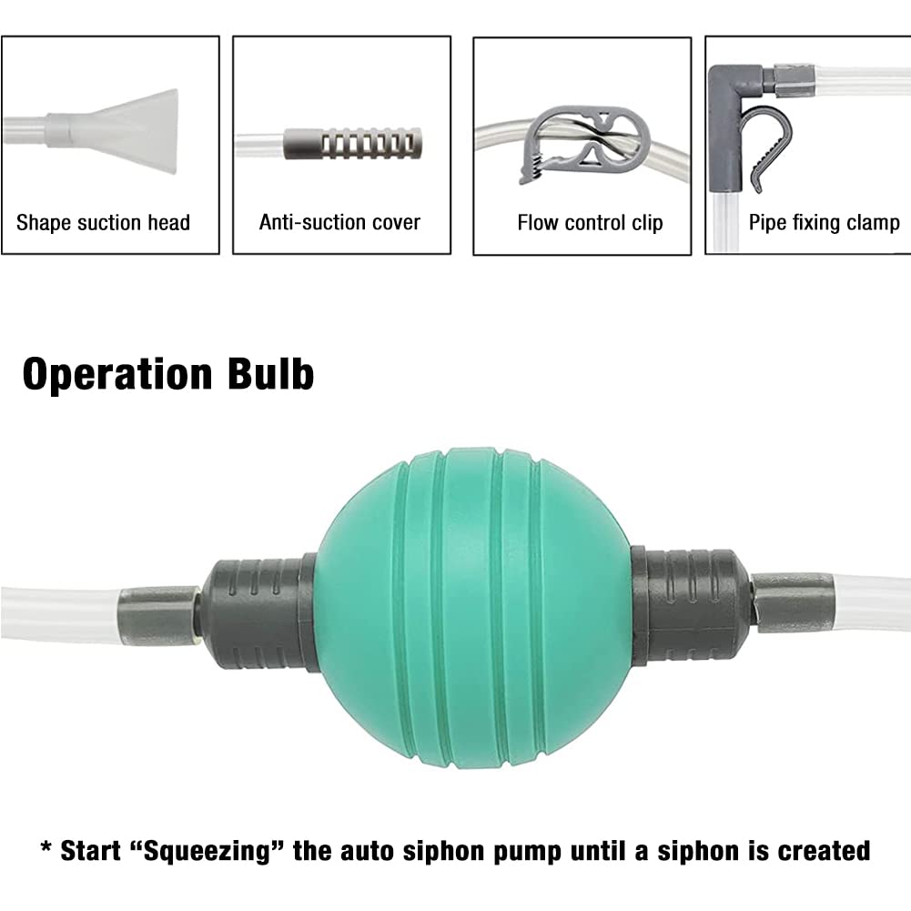 Qpets Aquarium Gravel Vacuum for Tank Cleaning with 2.2m Hose and Manual Siphon System