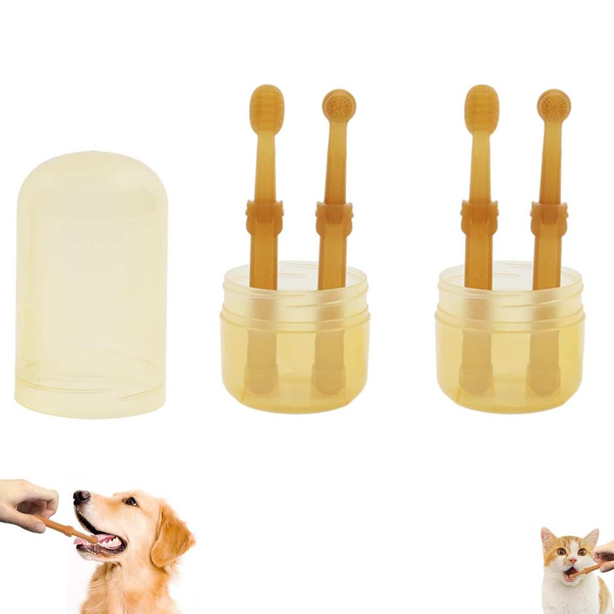 Qpets Dog Toothbrush for Easy Teeth Cleaning with Soft Silicone Bristles and Storage Box | 4 Pack