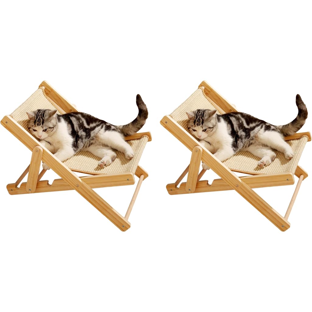 Qpets Cat Bed Scratcher for Rest and Play with Adjustable Tilt 23.6×15.7×3.9 in | Sisal Hemp and Wooden Chair