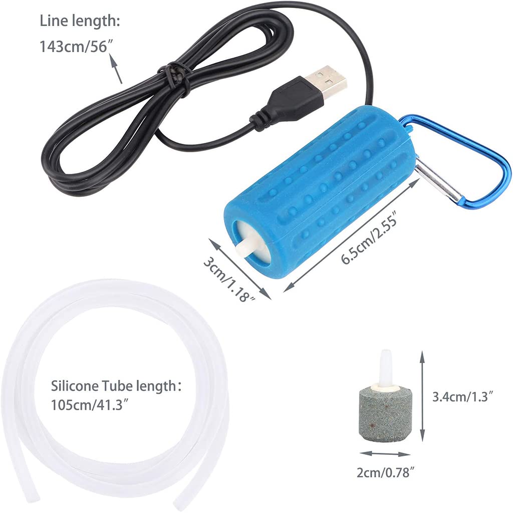 Qpets Aquarium Air Pump for Aeration with USB Power and <40 dB Quiet Output | Includes Air Stone and 2 Floating Diver Ornaments