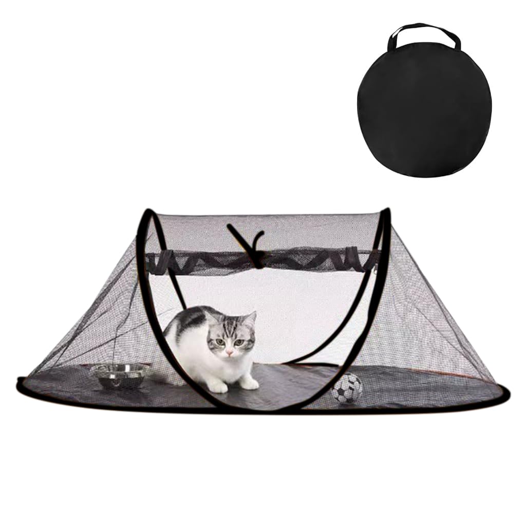 Qpets Cat Tent for Outdoor and Indoor Use with Dual Zip Mesh Doors & Steel Frame | 43.3 x 23.6 x 15 in Breathable Mesh and Oxford Cloth Base
