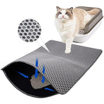 Qpets® Cat Litter Mat Double-Layer Honeycomb Design, Open Edge, EVA Foam, Soft on Paws, Includes Metal Litter Scoop, Fits 3-10MM Clumping Clay Litter, Easy Clean Mat for Hooded & Self-Cleaning Boxes