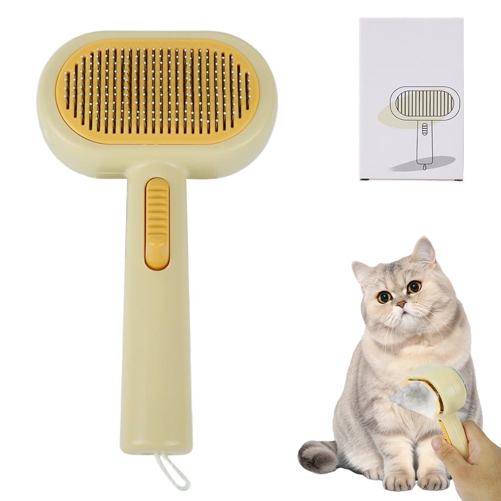 Qpets Dog Brush for Grooming with 60° Curved Bristles and Self Cleaning Slicker Head | Comfortable Grip for Cats and Dogs