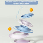 Cat Turntable Toy, 3 in 1 Cat Interactive Toys-Cat Teaser Stick, Double Track Turntable Ball, Detachable Snack Dispenser, PP Material Cat Amusement Plate Puzzle Pet Cat Toy