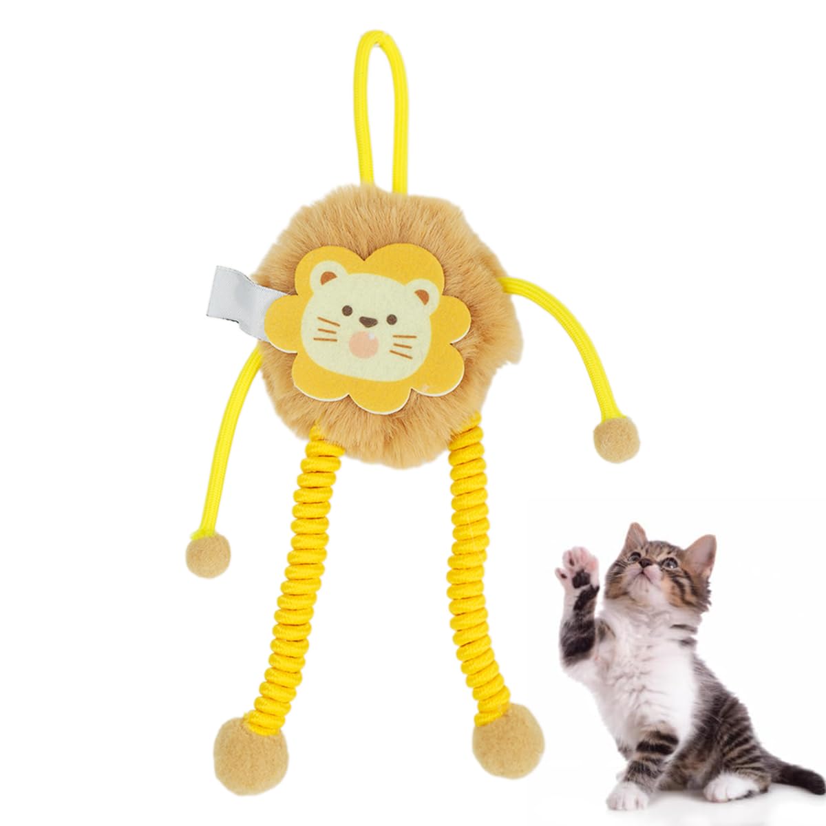 Qpets Cat Plush Toy for Indoor Playtime with Elastic Hanging Rope and Soft Lion Design