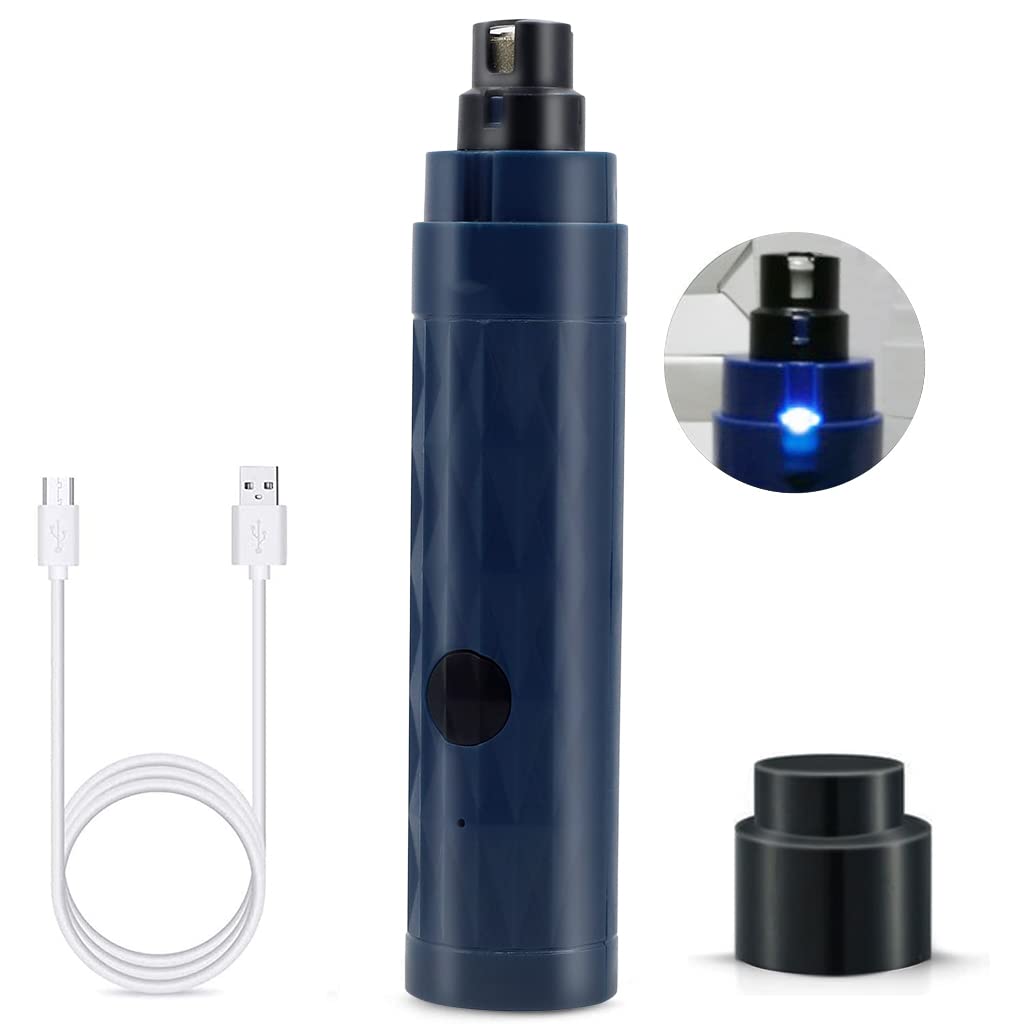 Qpets Electric Dog Nail Trimmer with LED Light featuring 2 Speed 5000 and 7000 rpm Motor | USB Rechargeable Low Noise Grinder for Dogs and Cats