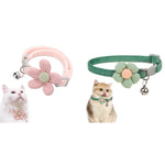 Qpets Cat Collar Set with Handcrafted Crochet Flower and Bell | Pink and Green Plush Adjustable Collars for Cats and Kittens