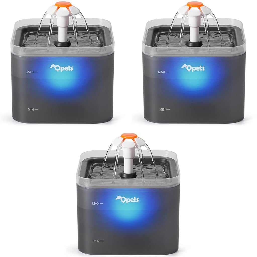 Qpets Cat Water Fountain 67oz 2.0L with LED Light and Ultra Quiet Pump | BPA Free Grey