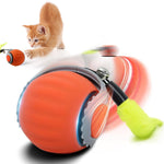 Qpets Electric Cat Toy Ball for Solo Play with 2 Speed Modes and Teasing Tail & Bell Charm