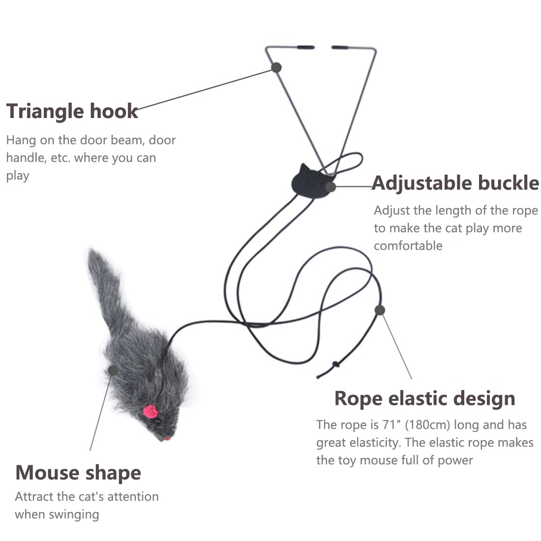 Qpets Cat Teaser Toys for Indoor Play featuring Elastic Hanging Rope & Soft Plush Mice 2PCS