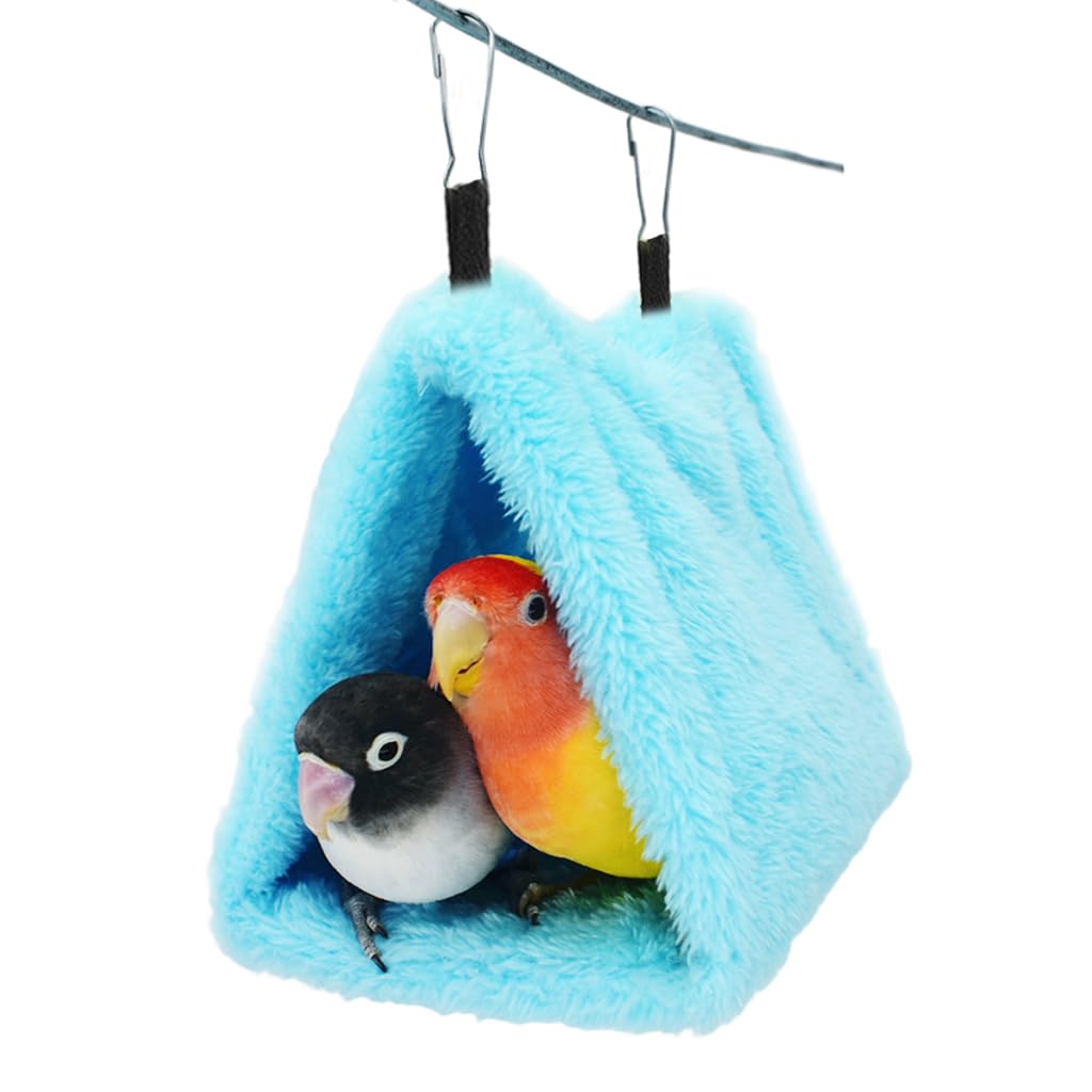Qpets Winter Birds Nest for Parakeet and Cockatoo featuring Plush Hammock Hideaway 24×15×18 cm Blue