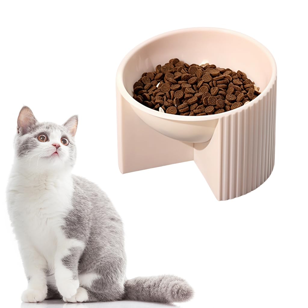 Qpets® Raised Cat Bowl, Elevated Food Feeding Bowl for Pet, 14cm Diameter Slightly Tilted for Comfortable Eating, Reduces Neck & Joint Strain for Cat Dog